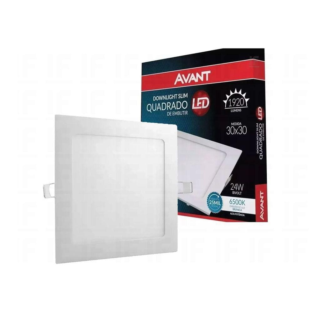 Painel Led de Embutir Quadrado Avant 24W Bivolt Quadrado Branco Frio