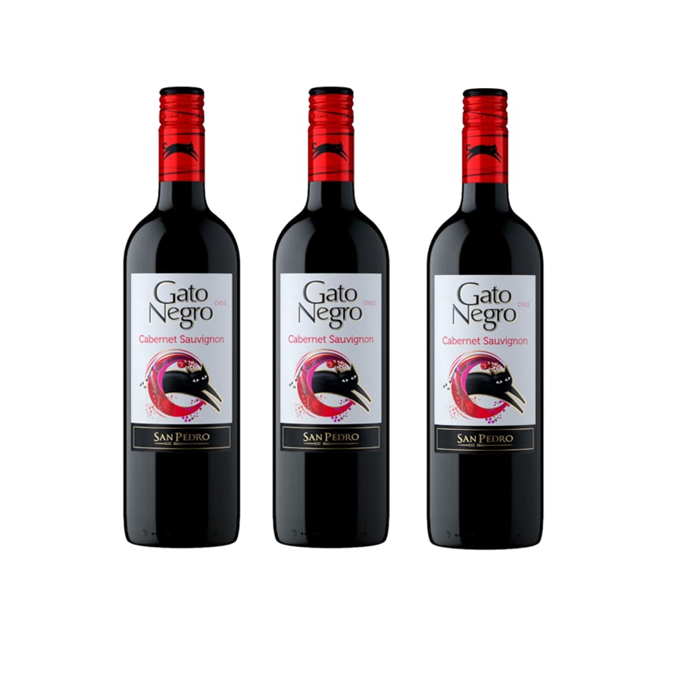 Kit Vinho Gato Negro Cabernet Sauvignon 750ml 3 unidades
