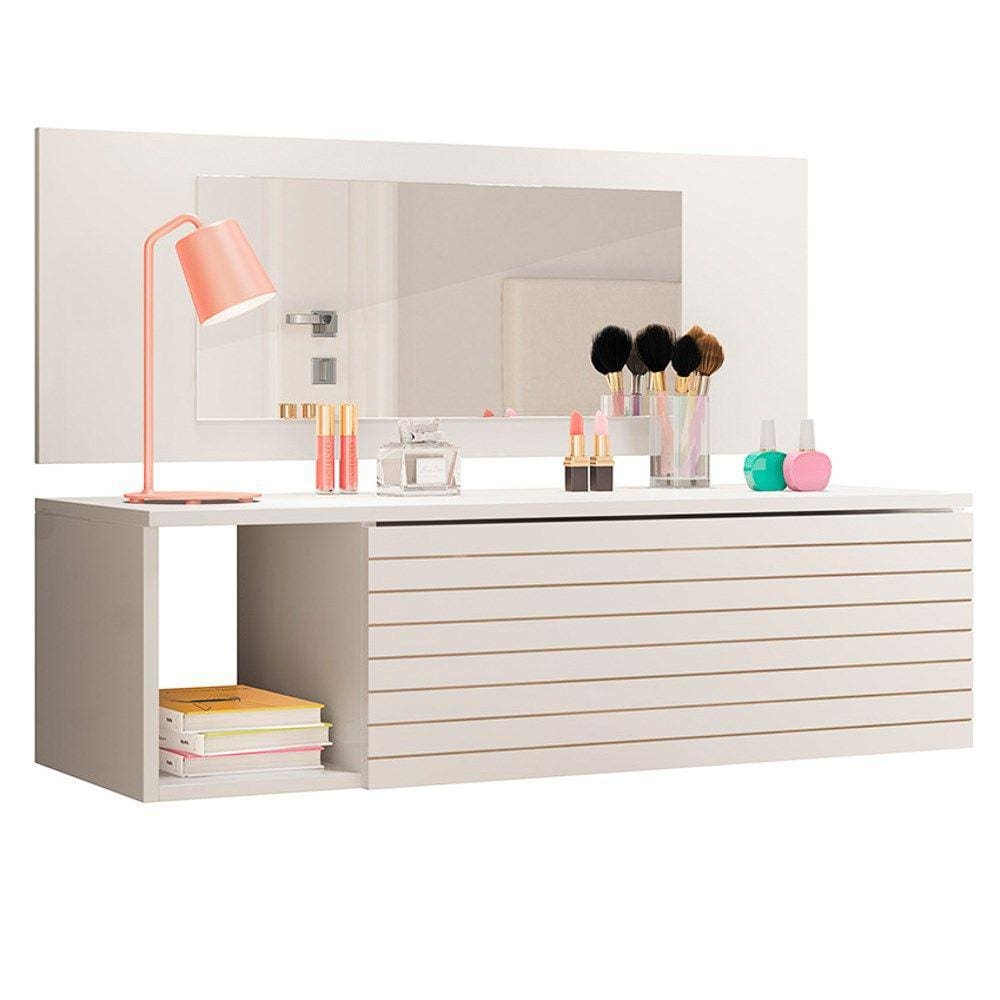 Penteadeira Suspensa com Painel e Espelho Joy Branco - SSX Multicoisas