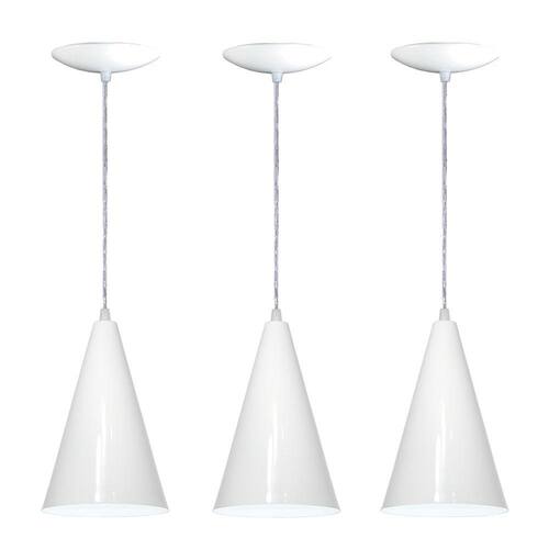 Kit 03 Luminárias Cone em Alumínio Cor Branco Extra