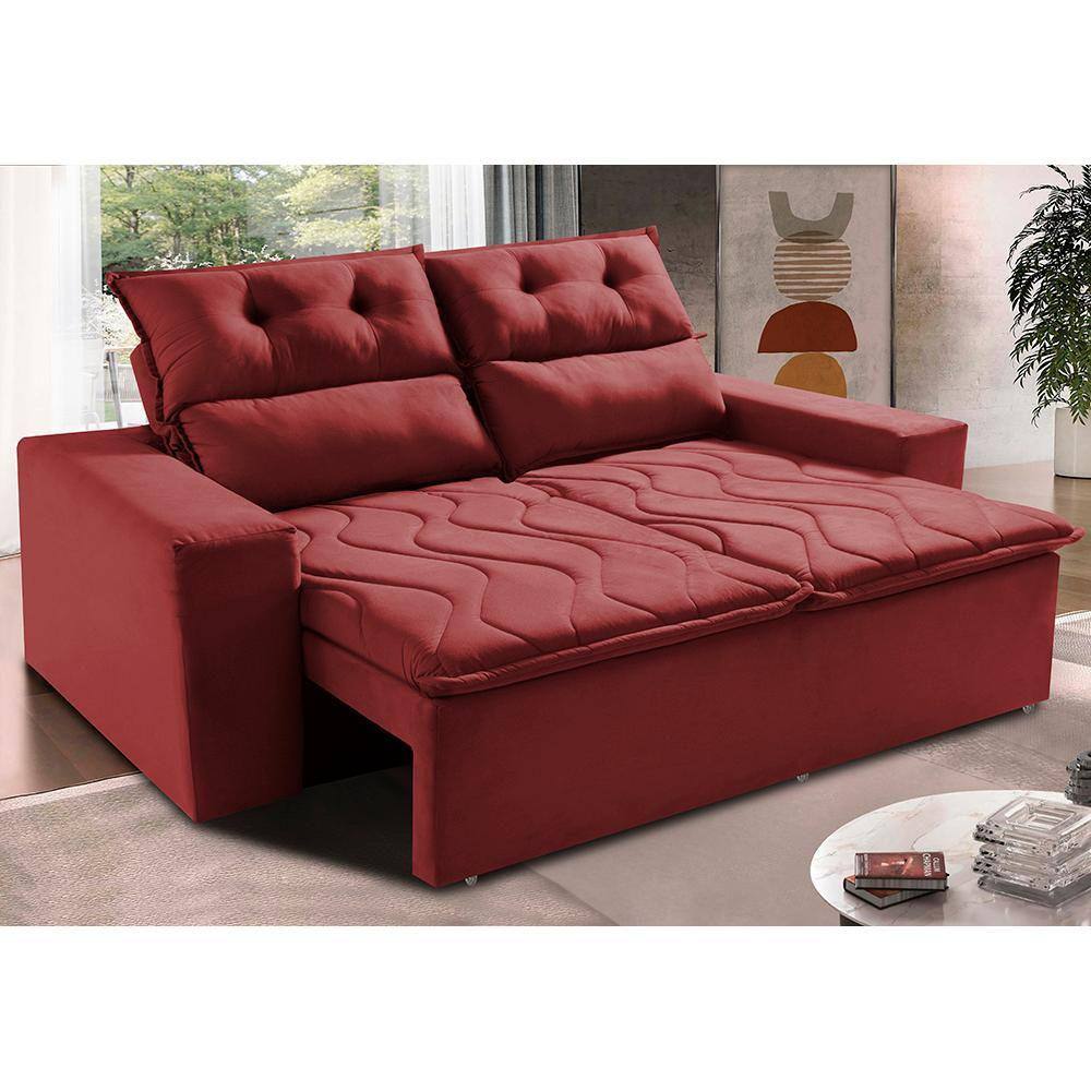 Sofá Retrátil e Reclinável 1,50m Cama inBox Smal. com bordado pantográfico Suede