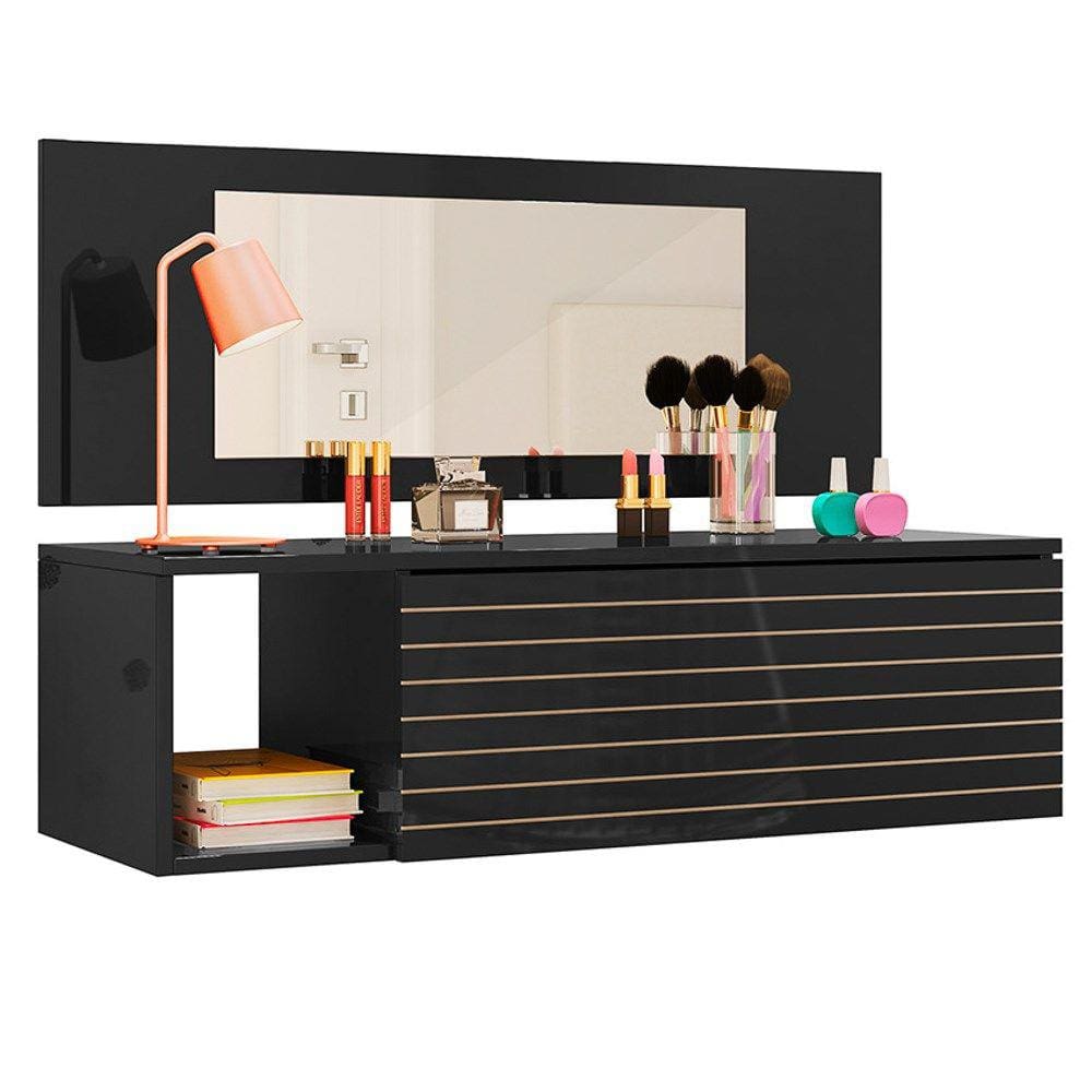 Penteadeira Suspensa com Painel e Espelho Joy Preto - SSX Multicoisas