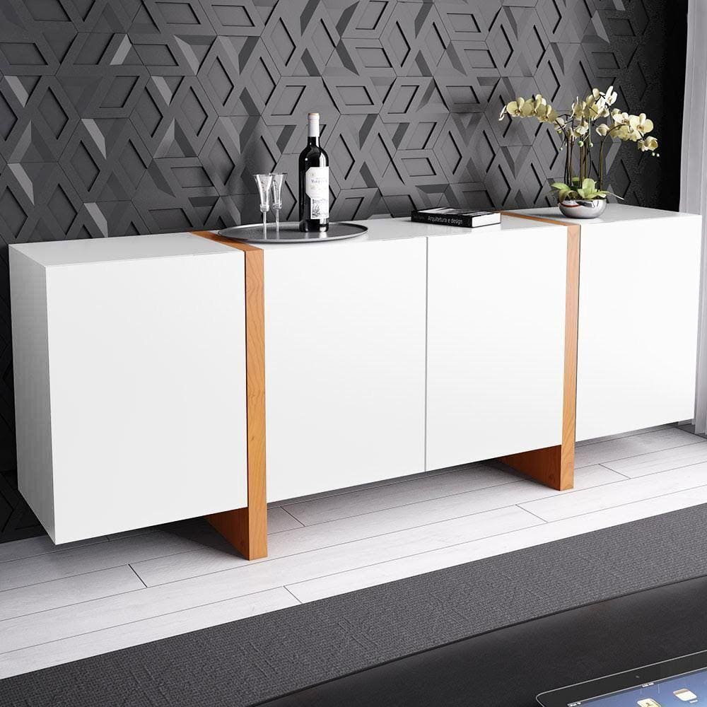 Buffet Barone com 4 portas e 1 gaveta interna Laca - Branca