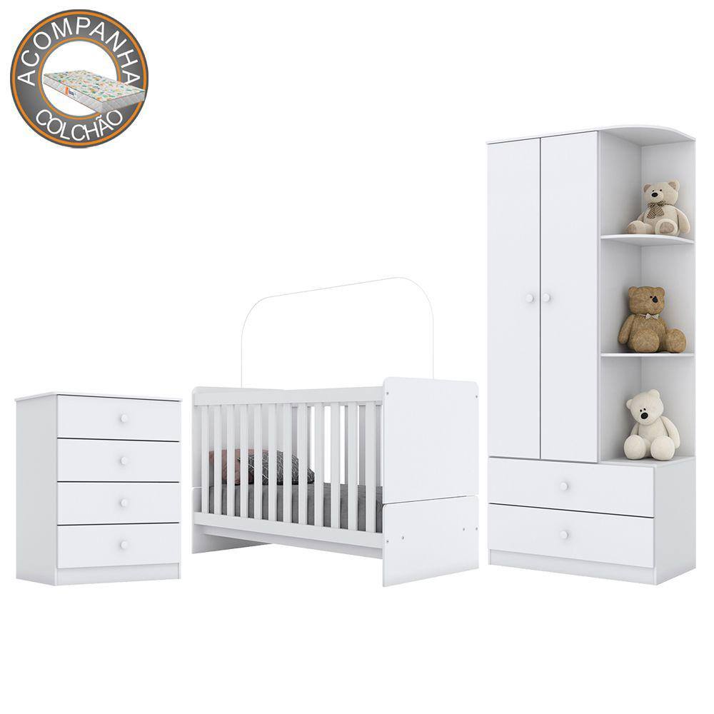 Quarto Infantil Completo Labirinto Branco Henn Com Colchão Gazin | Extra