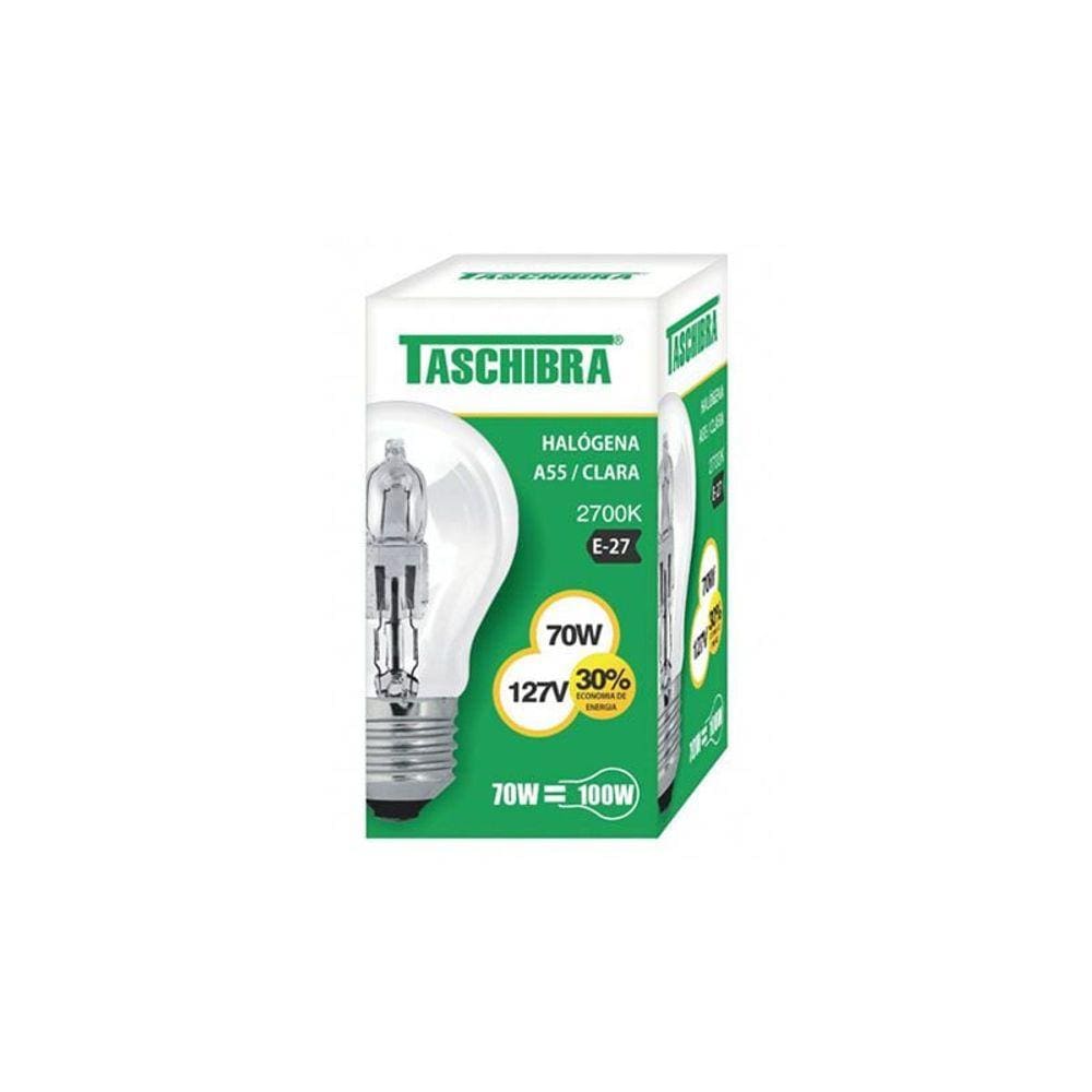 Lâmpada Halógena Taschibra A55 70W E27 2700K Luz Amarela 127V