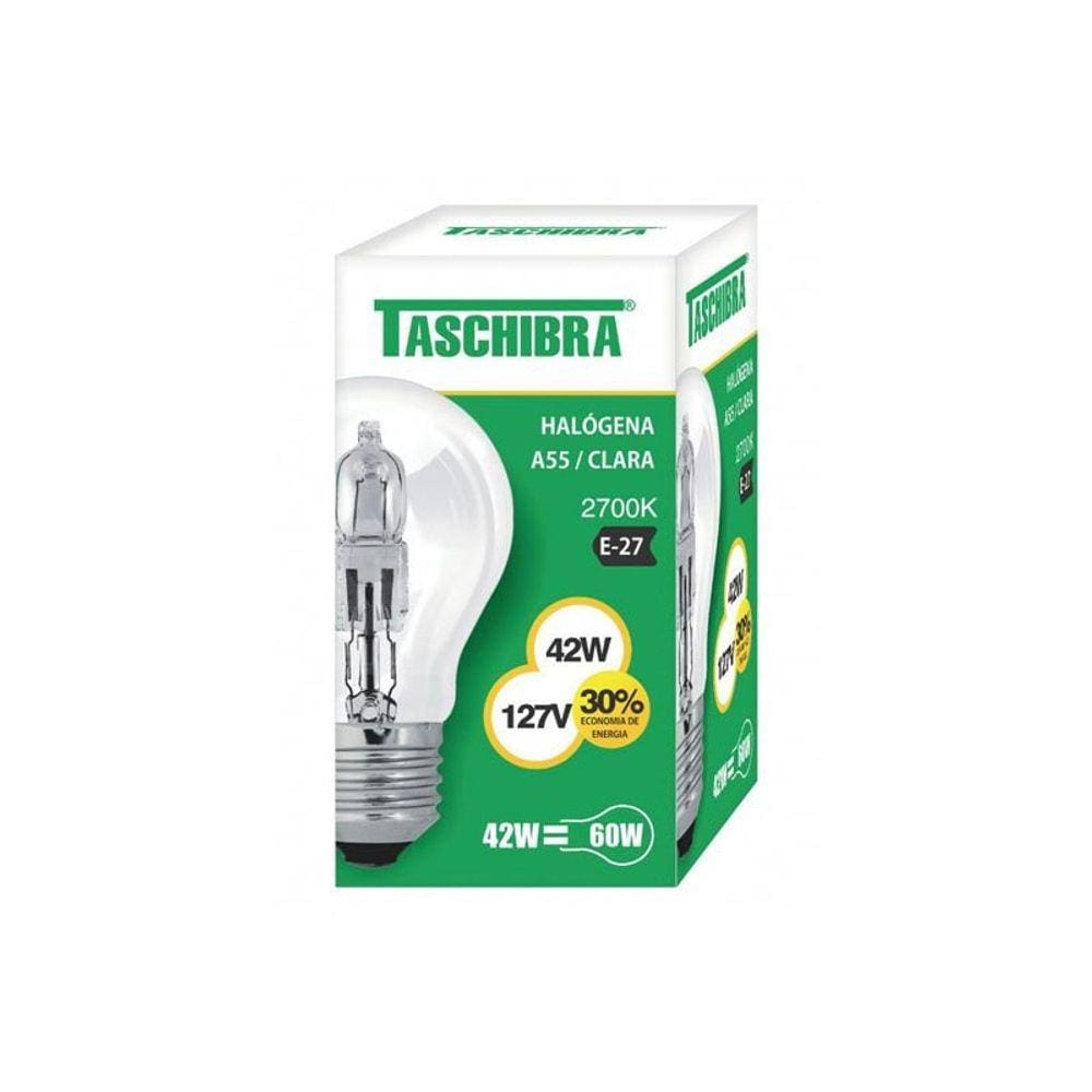 Lâmpada Halógena Taschibra A55 42W E27 2700K Luz Amarela 127V