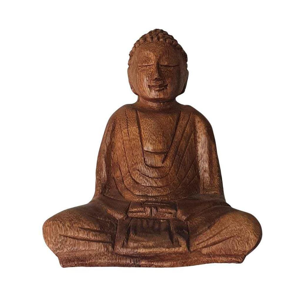 Estátua De Buda Sidarta De Madeira Suar Mudra Meditação 15Cm