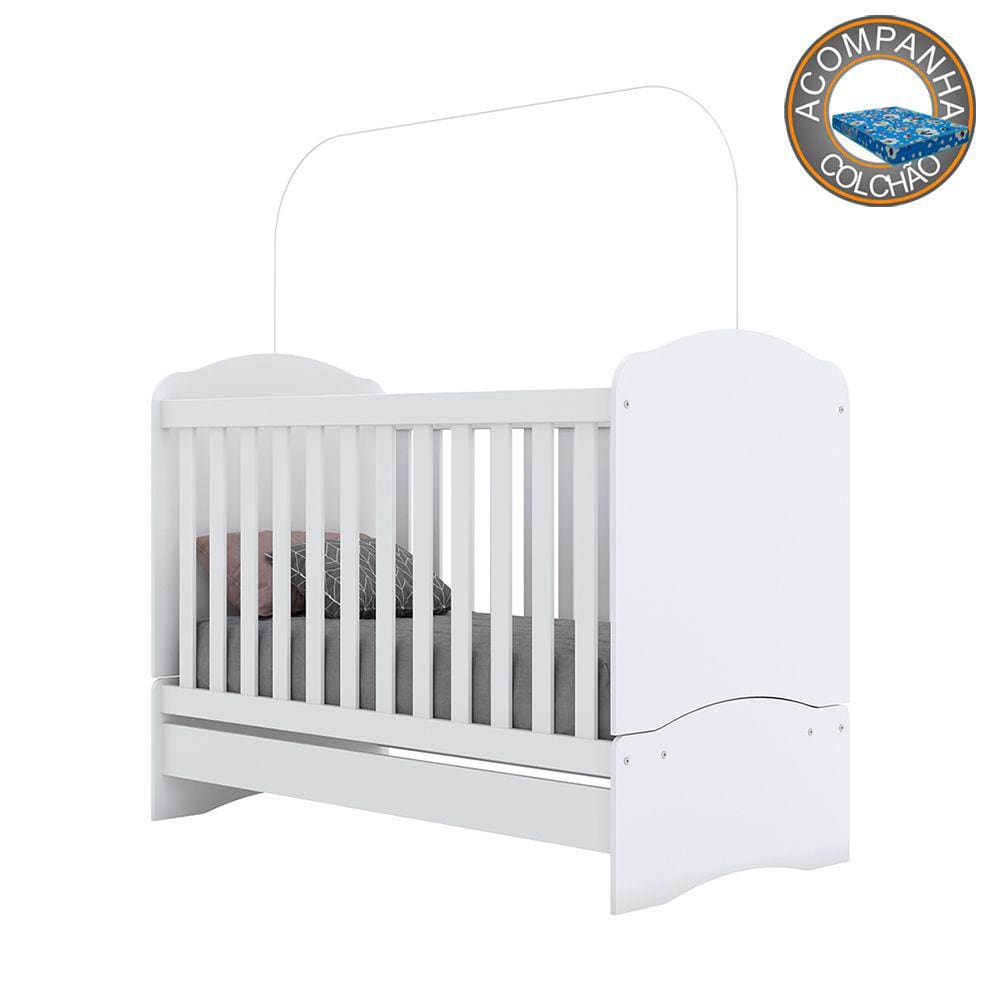 Berço Mini Cama Bala de Menta I02 Branco Henn Com Colchão Physical Ortobom