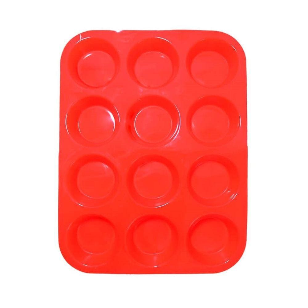 Forma De Silicone Para Muffin Cupcake 12 Unidades - Vermelho
