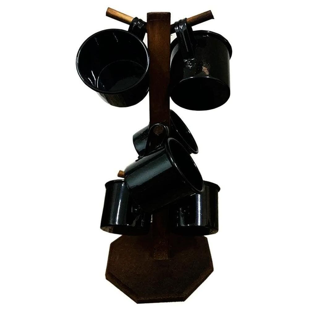 Suporte Com 6 Canecas De Café Em Alumínio Esmaltadas - Black