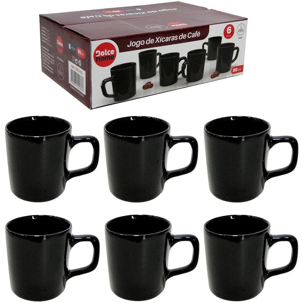 Jogo De Xicara Para Cafe De Porcelana Preta 6 Peças 80Ml
