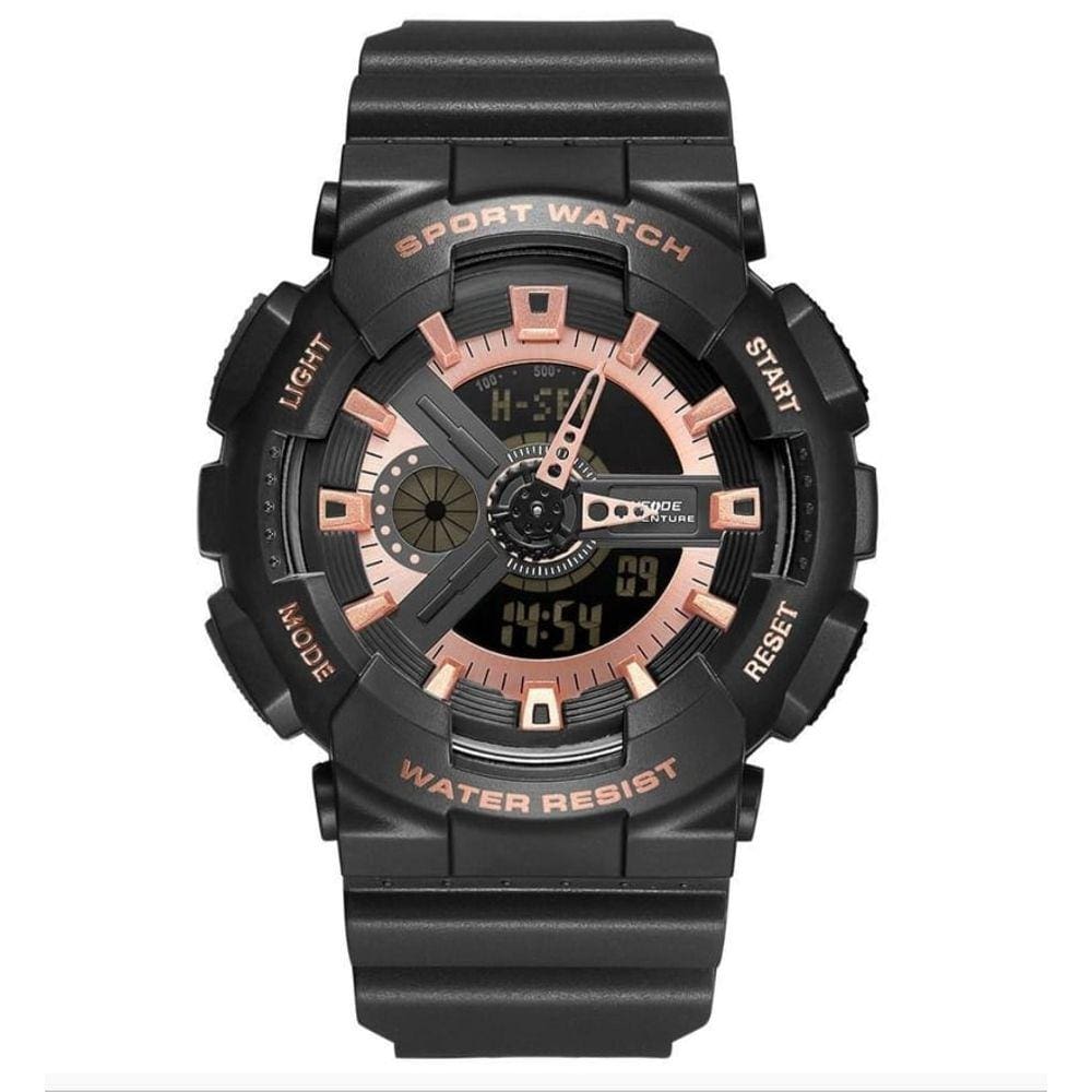 Relógio masculino weide digital e analógico esportivo wa3j8004 preto rosé