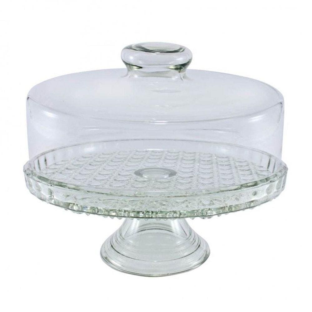 Boleira Vidro Prato Para Bolo com Pedestal Colonial G 28Cm