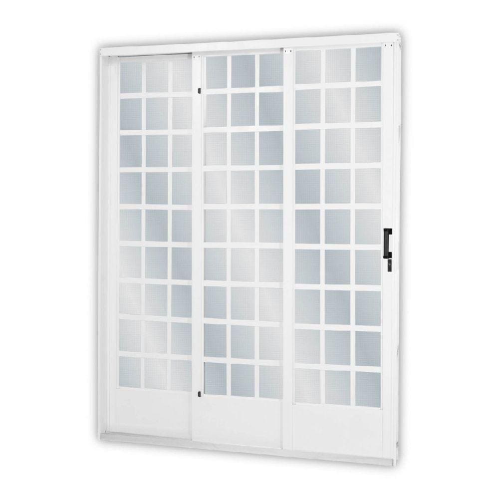 Porta de Correr 3 Folhas Divisor Vidro Mini Quadri Boreal MGM Branco