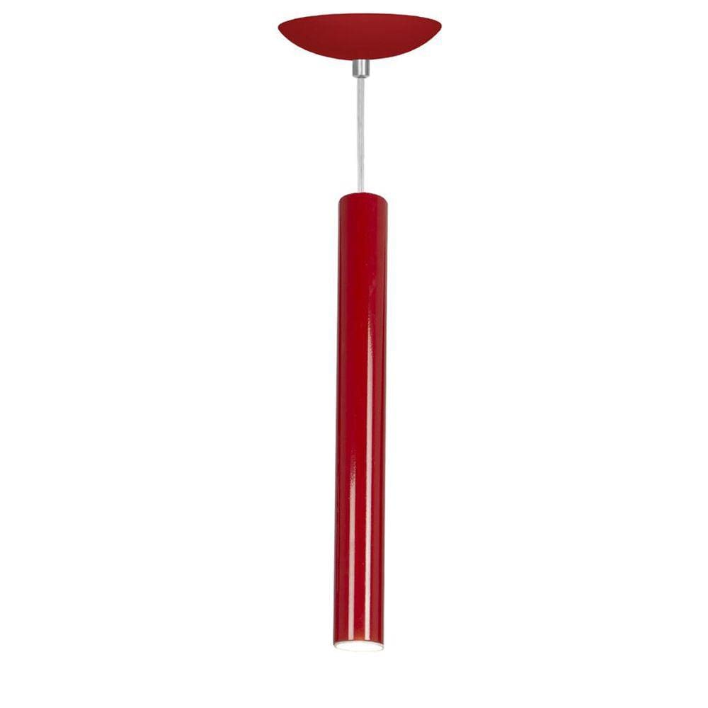 Pendente Tubo Cilindro Alumínio Vermelho 40Cm + Led 3k