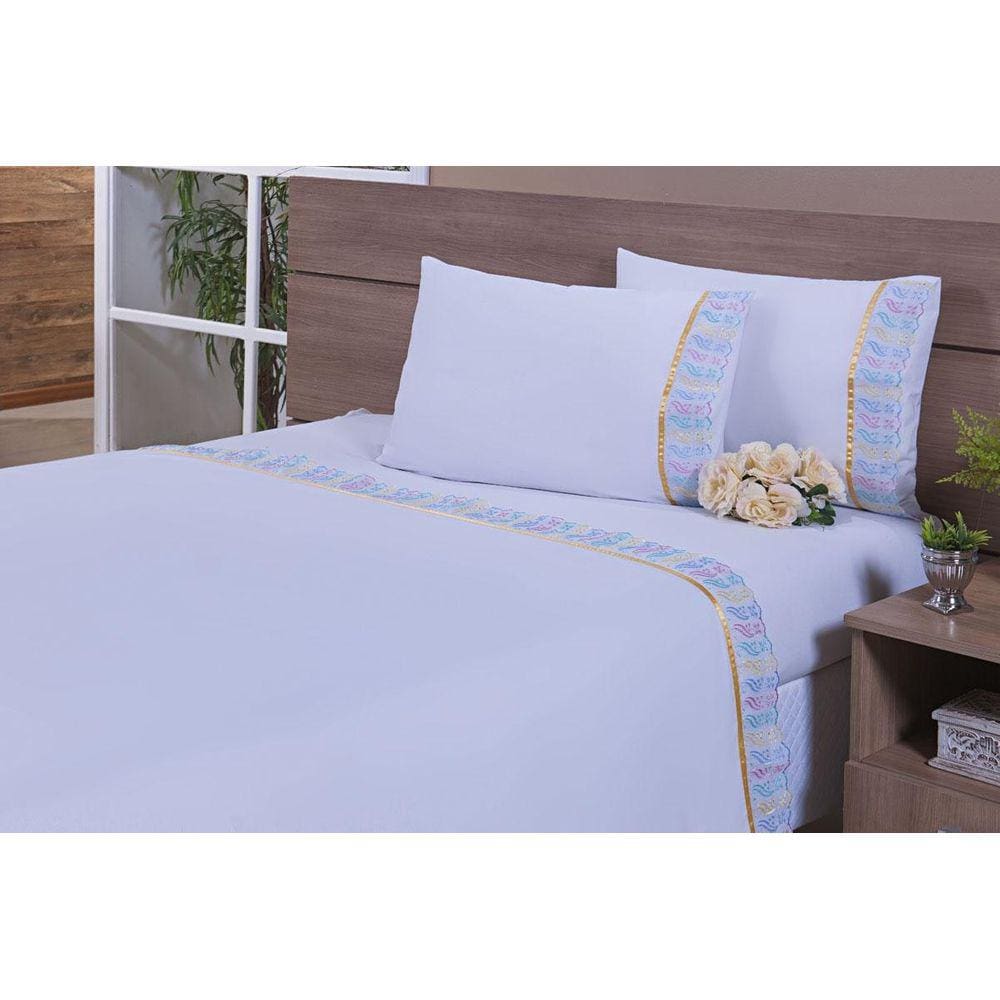 Jogo Lençol 4 Peças Cama Viúva Percal 200 Fios Leze Multicor