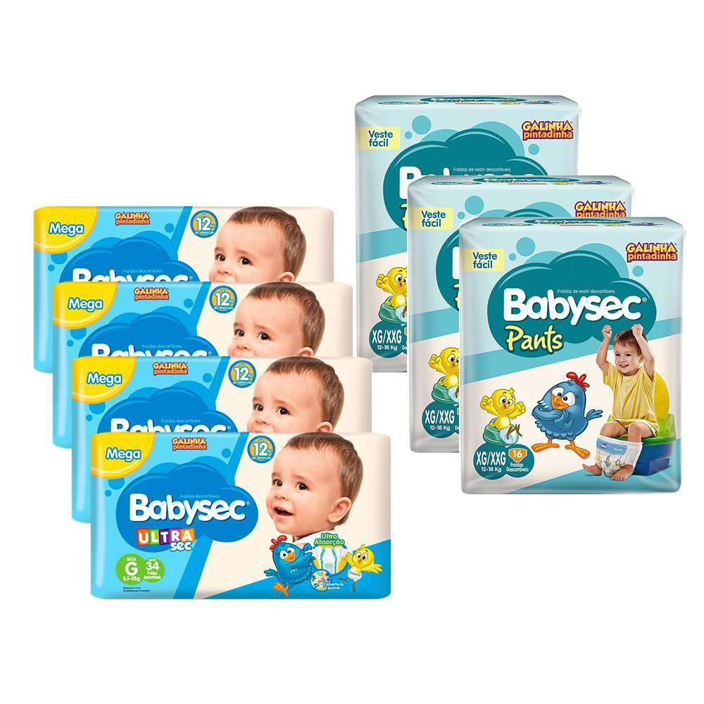 Kit 136 Fraldas Babysec Ultrasec G E 48 Babysec Pants G