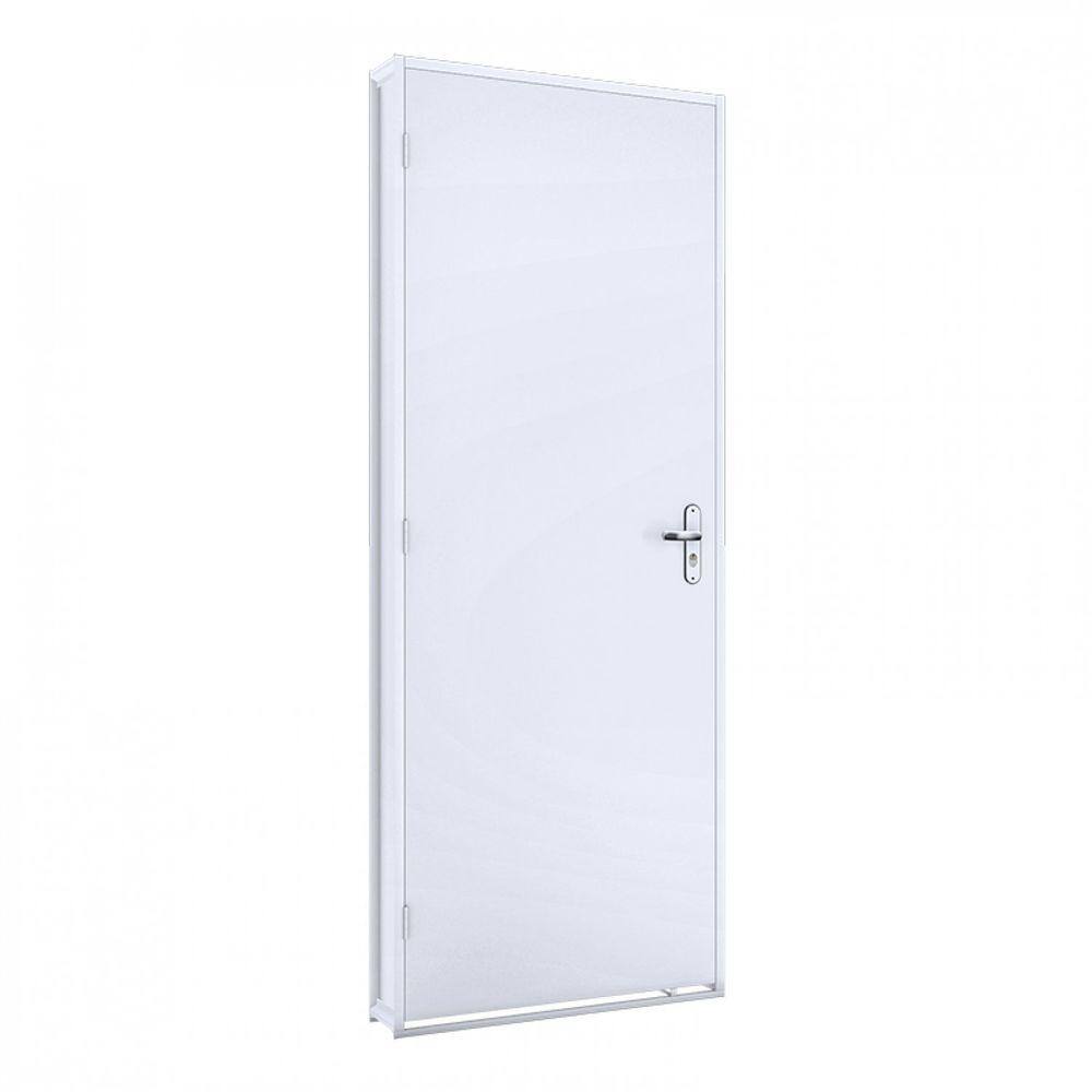 Porta de Giro Madeira Duraplac Branca com Batente de Aço Riobras Pronta 215cmx85cm Branco
