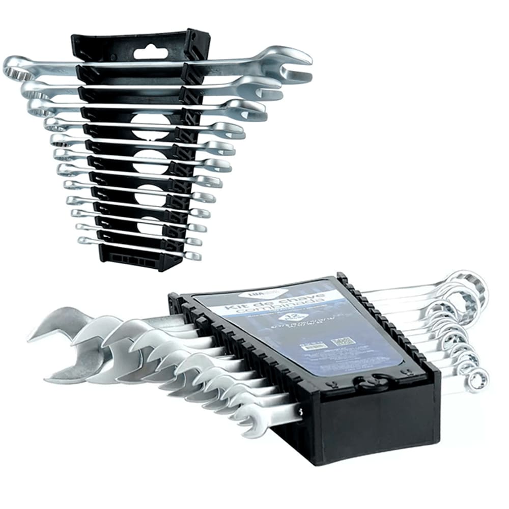 Kit jogo Chave de Boca 12 Peças Cromo Vanádio Metal