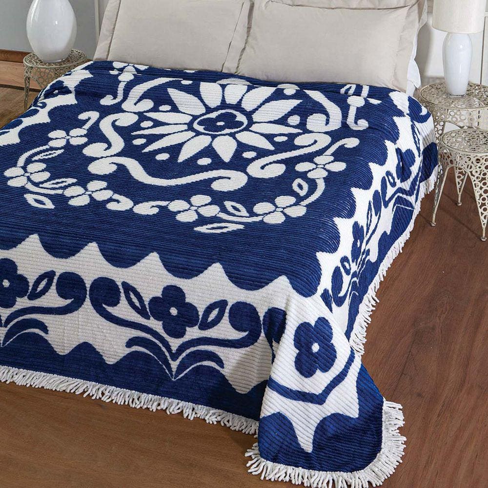 Colcha Chenille Jolitex Casal Florida 2,20x2,40m Azul