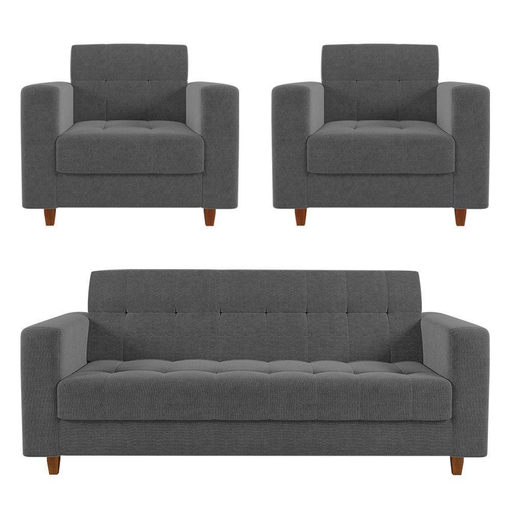 Kit Sofá 3 Lugares 2 Poltronas Arezzo Pés Chanfrado Castanho