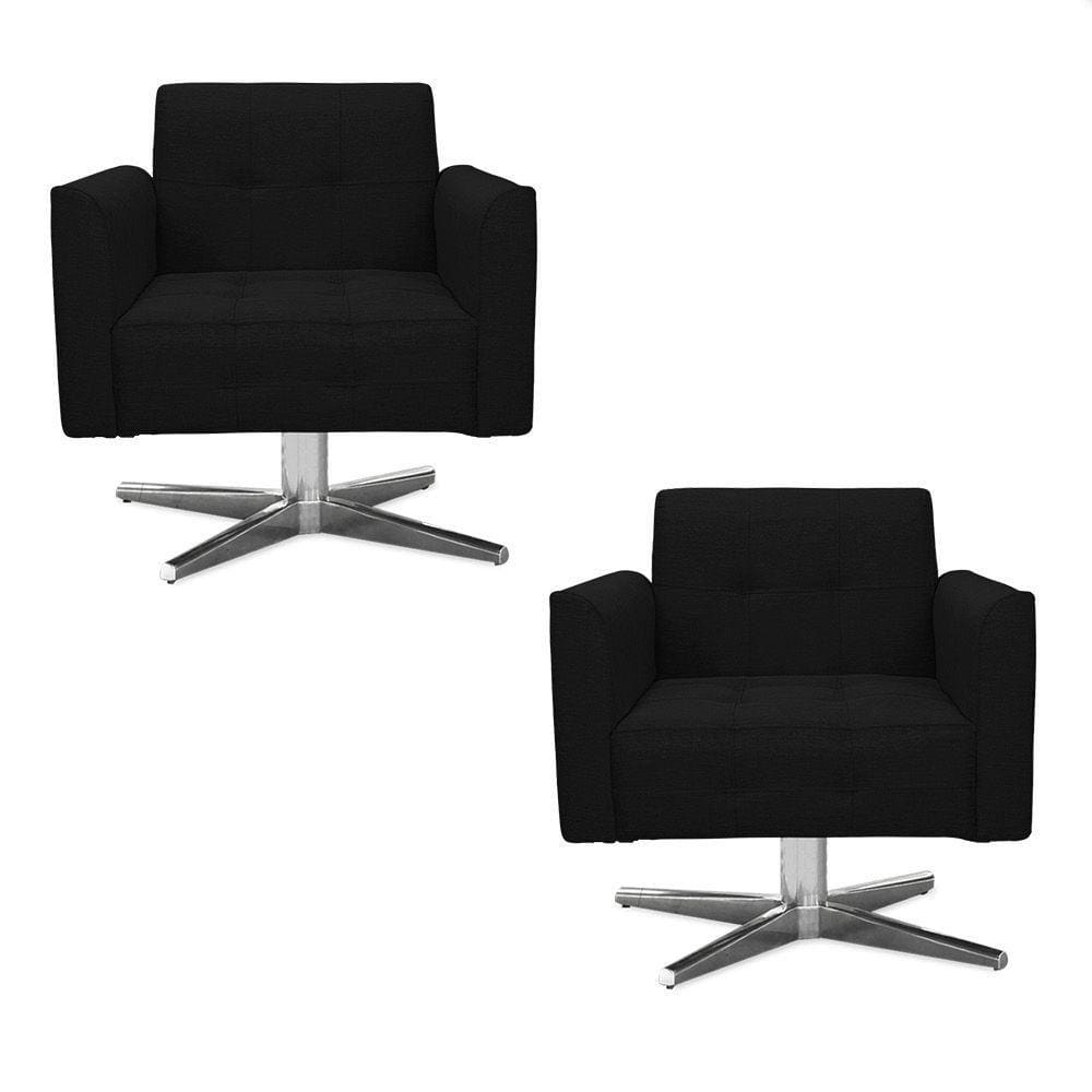 Kit 02 Poltronas Giratória Elisa Linho Base Estrela Cromado