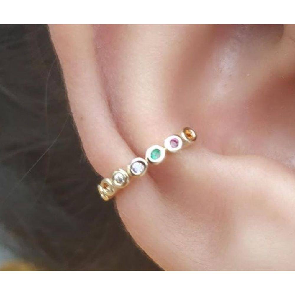 Piercing Fake Orelha Branco Cartilagem Folheado Ouro Par - Shelook