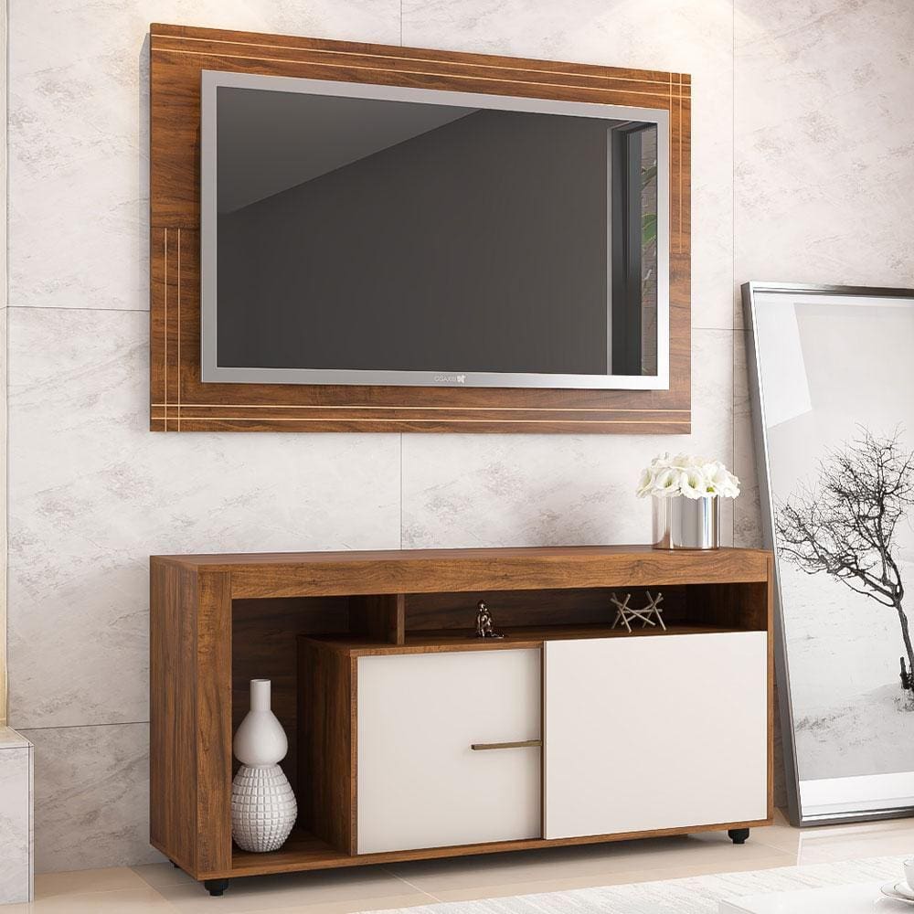 Rack Com Painel Para TV de Até 55" Lugano Viero Imbuia e Off