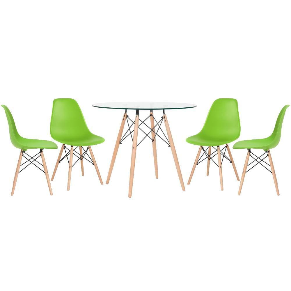 KIT - Mesa Eames com tampo de vidro 90 cm + 4 cadeiras Eiffel DSW