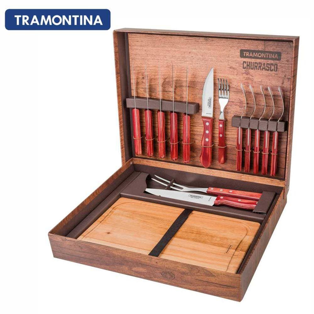 Kit Churrasco Tramontina 15 Pçs Polywood Com Tábua