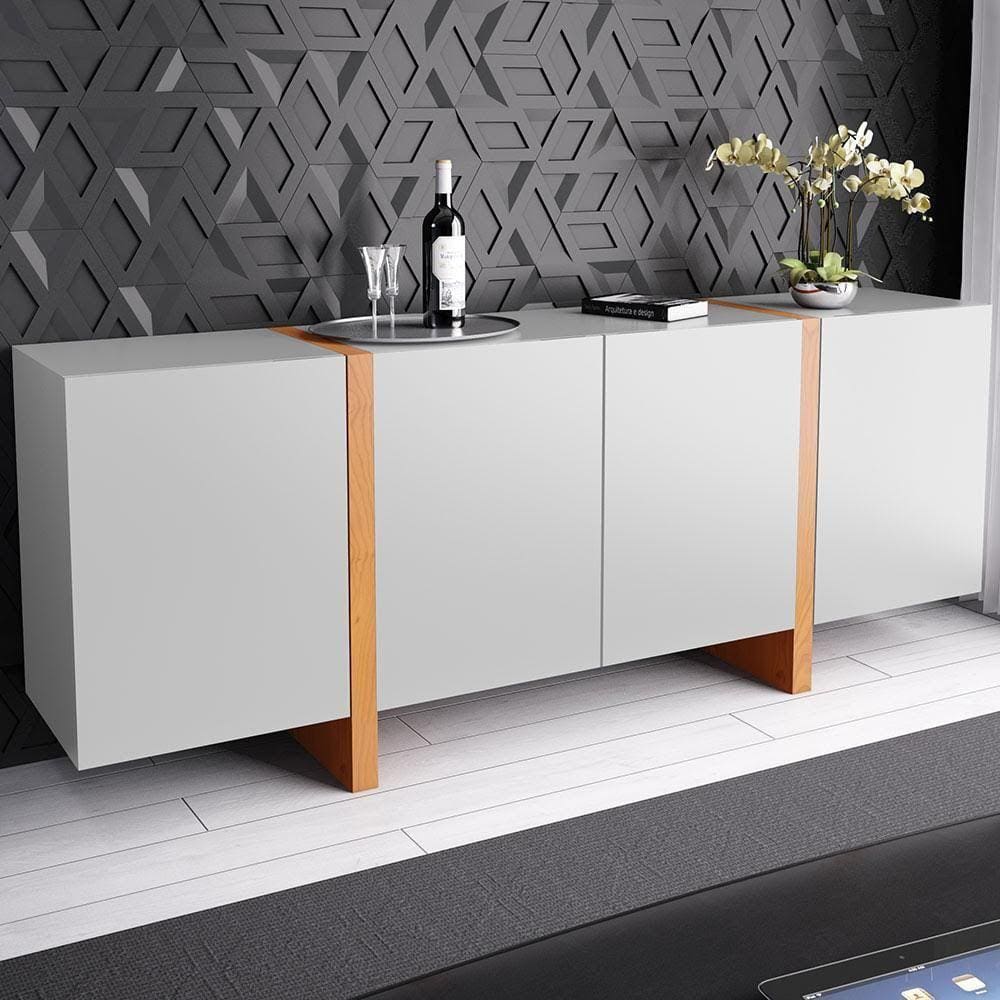 Buffet Barone com 4 portas e 1 gaveta interna Laca Off White