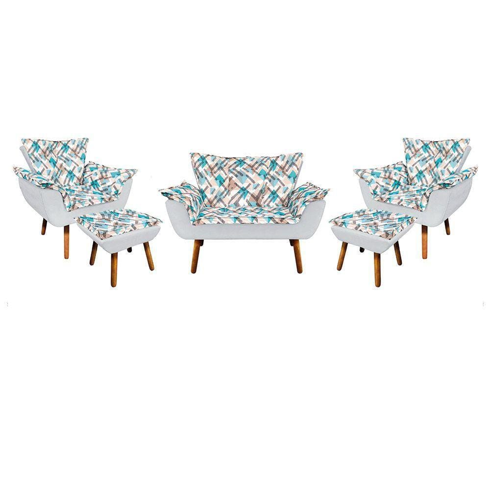 Kit 01 Namoradeira 02 Poltronas 02 Puffs Estampado Pés Palito