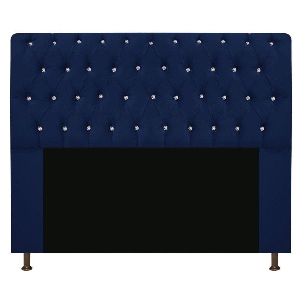 Cabeceira Estofada Lady Com Strass 140cm Queen Size Suede