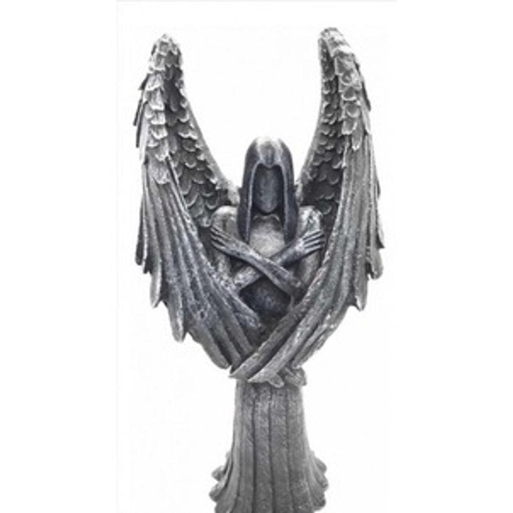 Imagem Anjo Negro Pintado Cinza Macho Escultura Resina Estatua