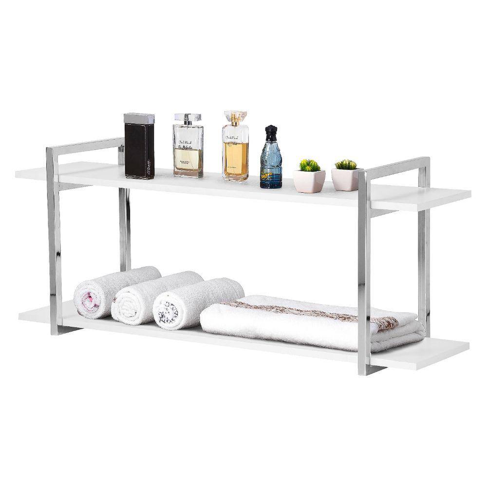 Nicho Banheiro Cromado Com Prateleiras Branco 120cm