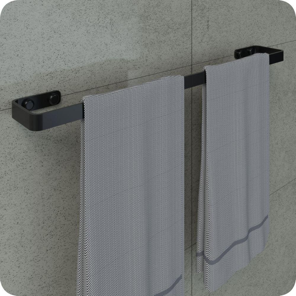 Porta Toalha De Banho Para Banheiro Preto Fosco Plus 60cm