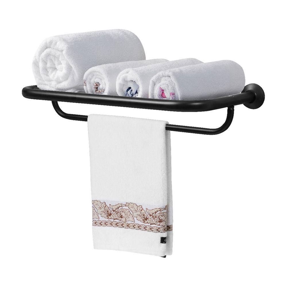 Porta Toalha Hotel Com Suporte Duplo Preto Fosco