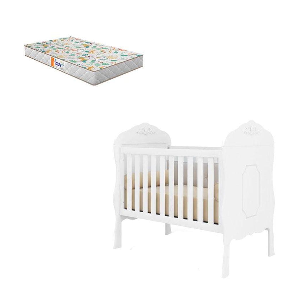 Berço Americano Realeza Branco Acetinado com Colchão Gazin - Canaã