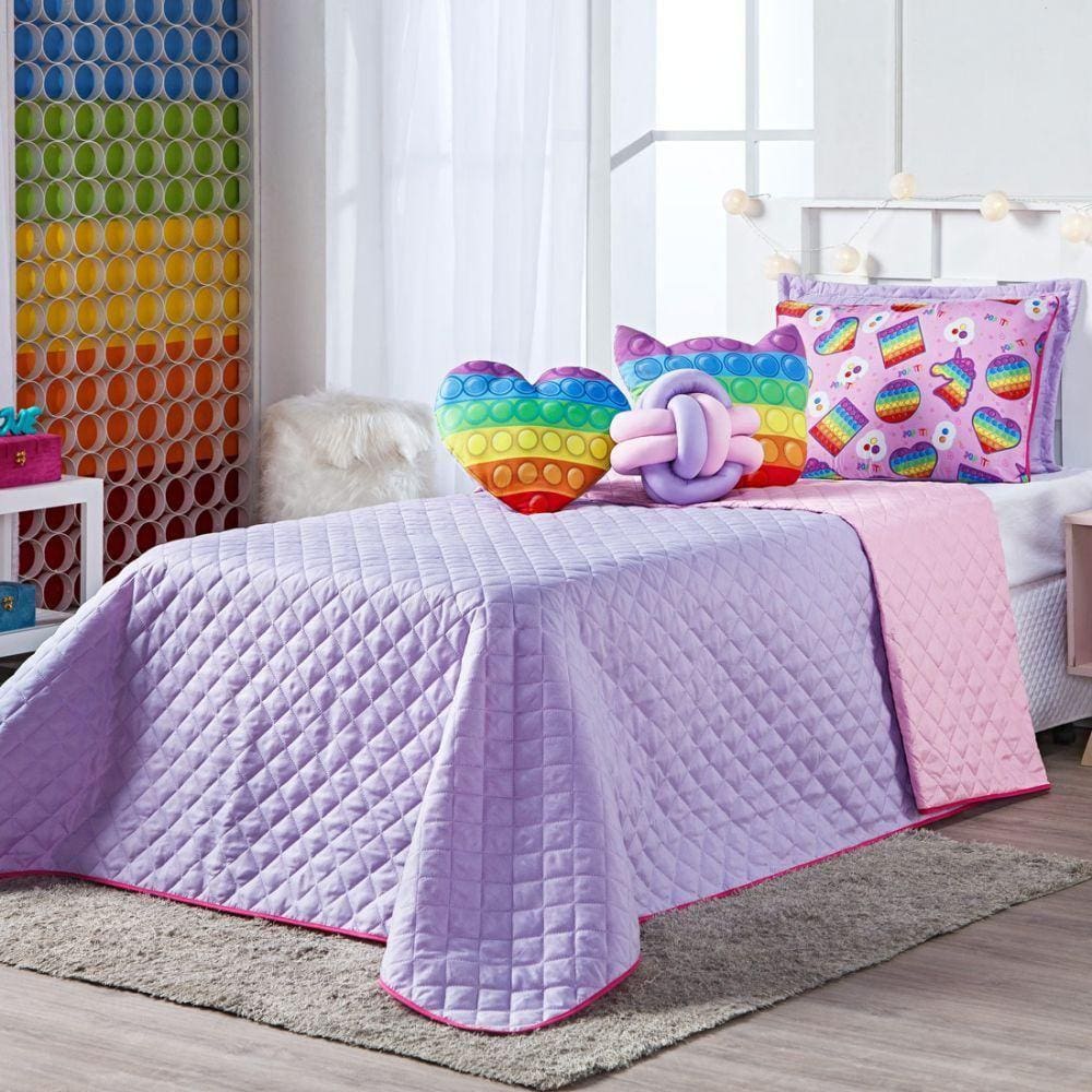 Kit Cobre Leito Pop It Dupla Face Almofadas Solteiro 6 Peças