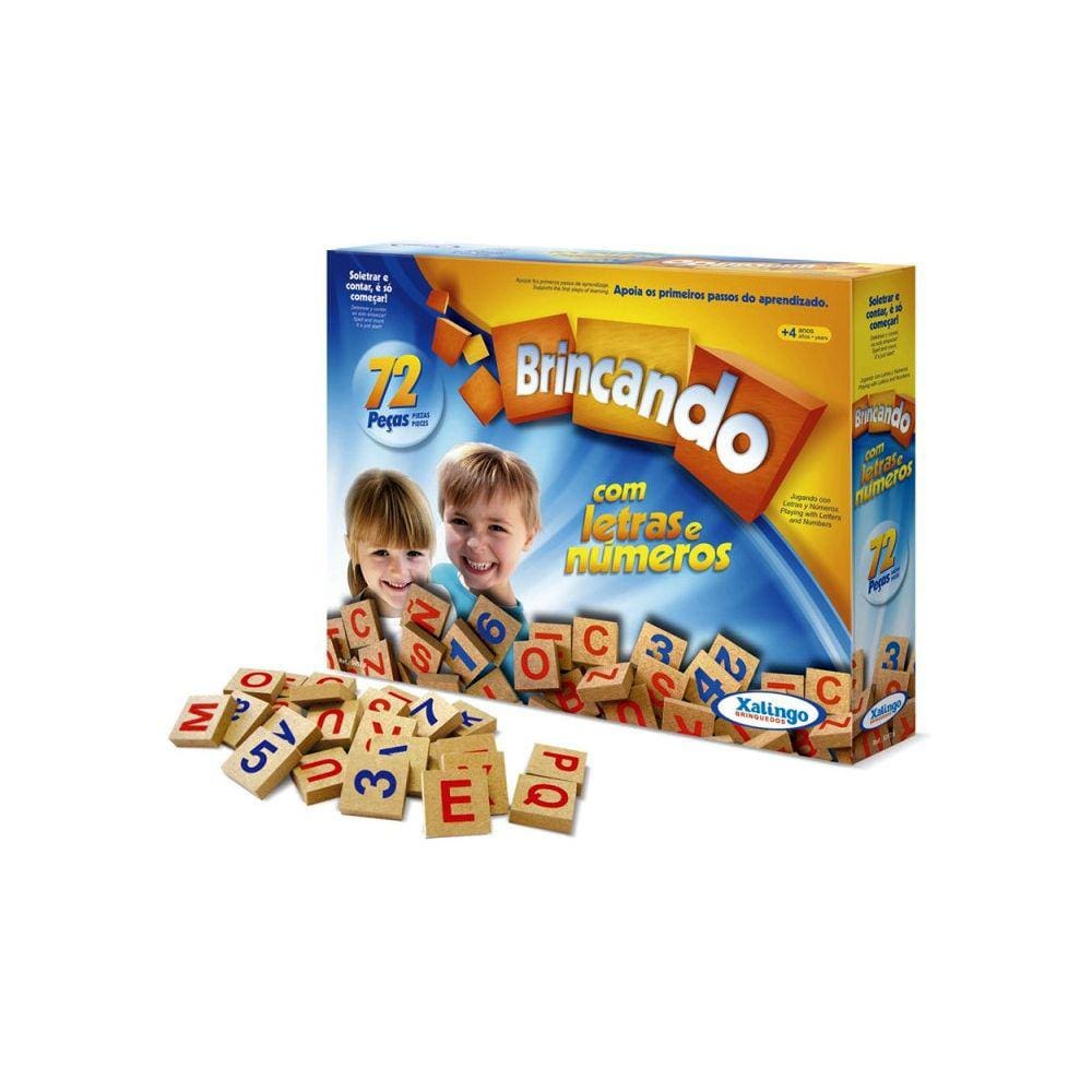 Jogo Brincando Com Letras e Numeros 72 Peças Madeira Xalingo