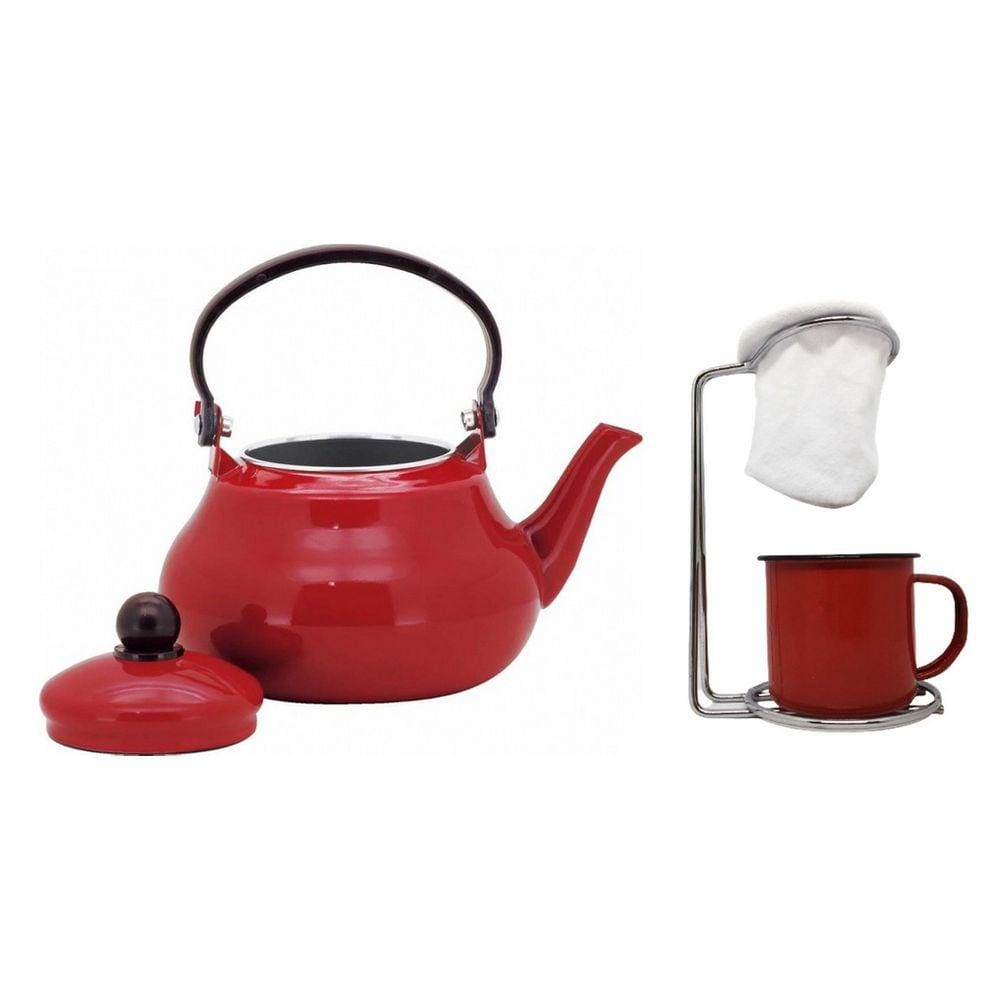 Kit Bule Chaleira Esmaltado 1500ml e Mini Coador Café Individual com Caneca - Mundial Import