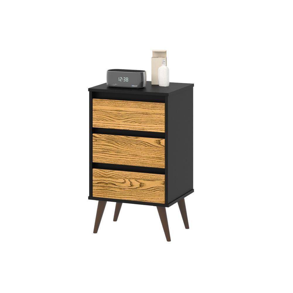 Mesa de Cabeceira 3 Gavetas Wood - Rede Móveis