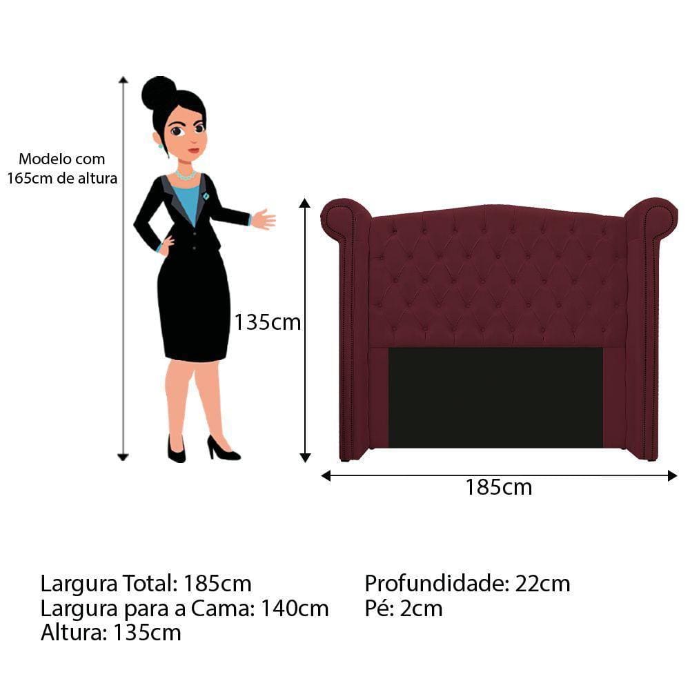 Cabeceira Estofada Veneza 140 Cm Casal Suede Bordô