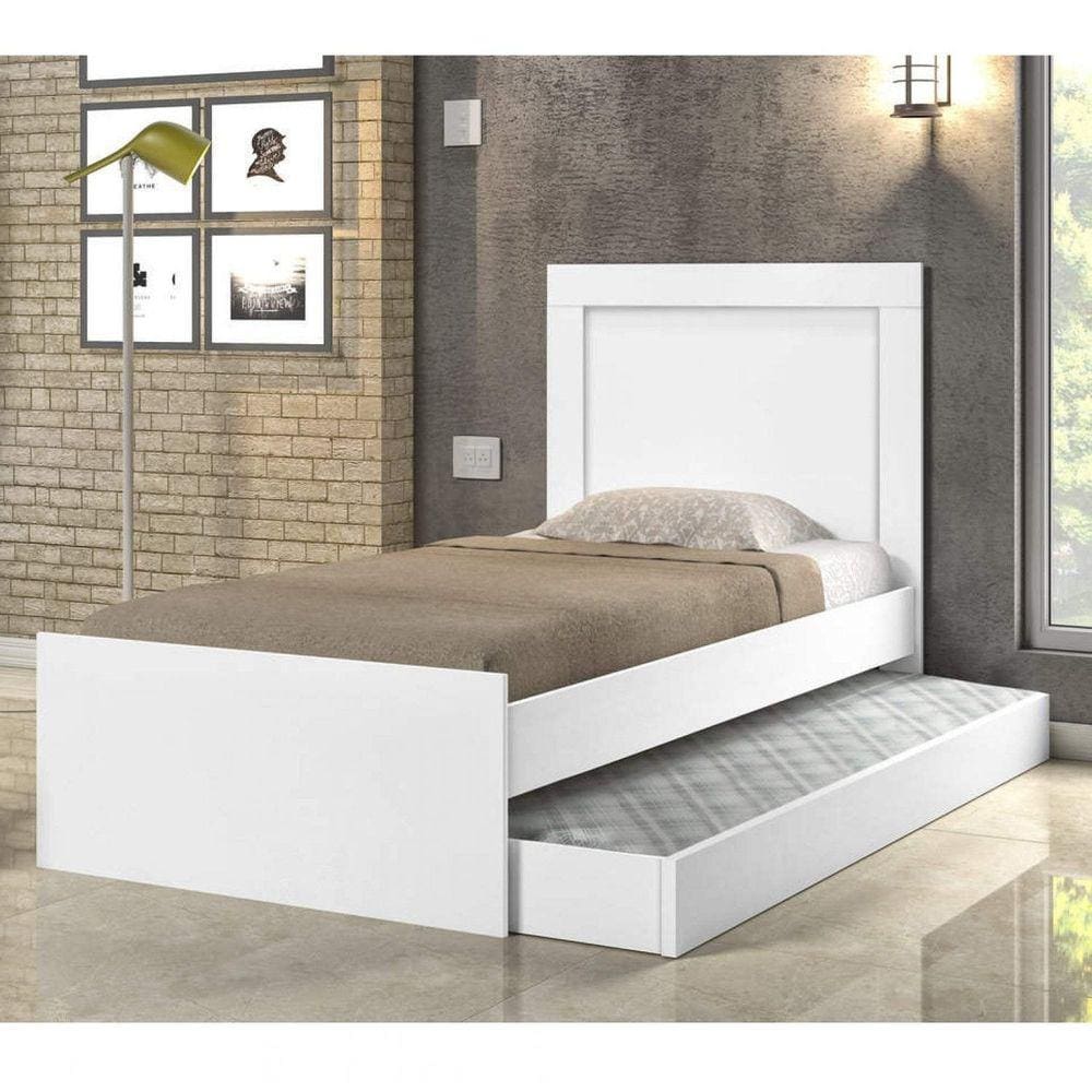 Cama Luara Solteiro 0,88cm com Auxiliar Branco - Cambel
