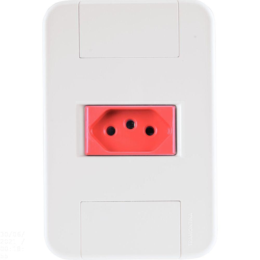 Conjunto 4x2 com 1 Tomada 2P+T  20 A 250 V Tramontina Tablet Branco e Vermelho Tramontina