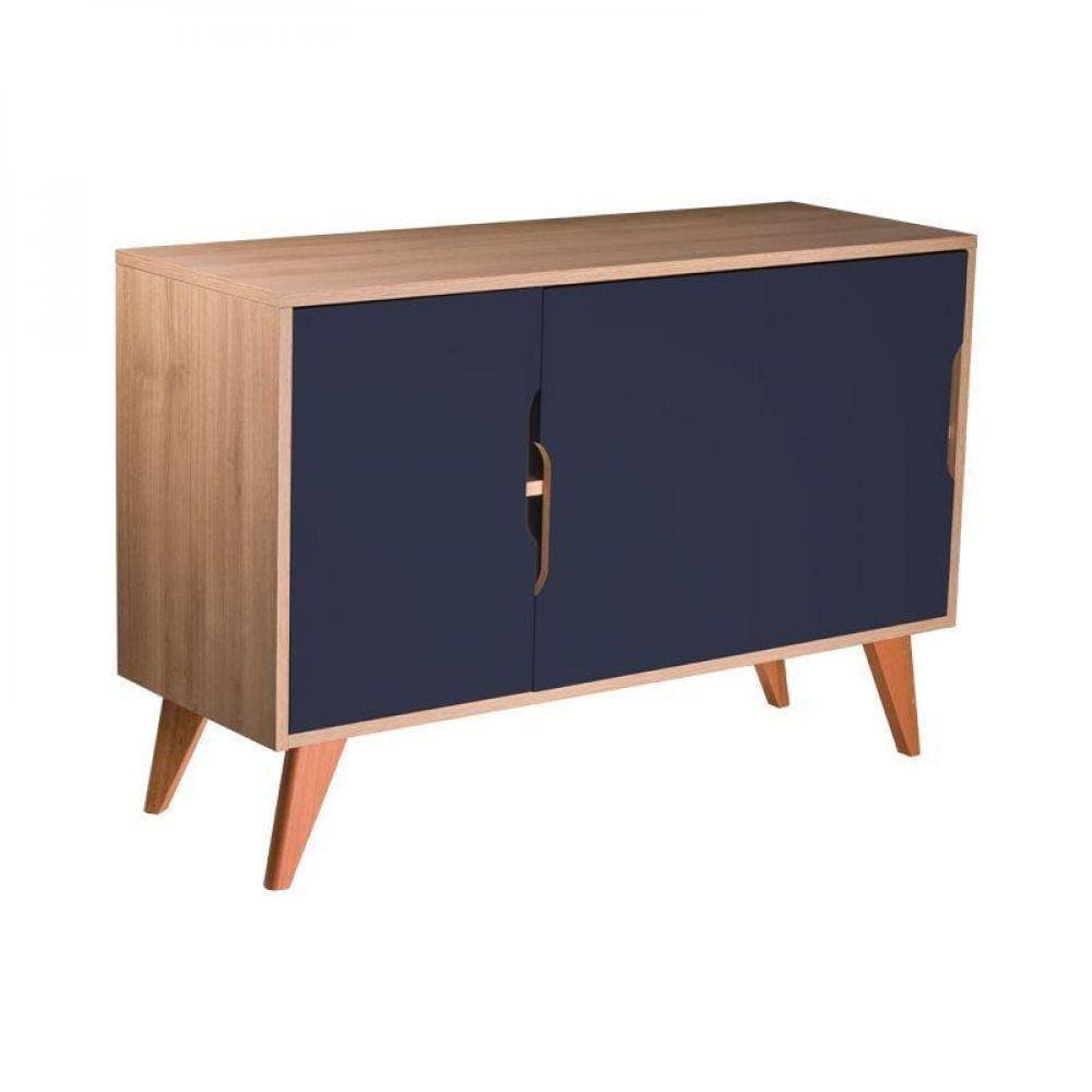Buffet Aparador Com 3 Portas Murano Carvalho E Azul Marinho
