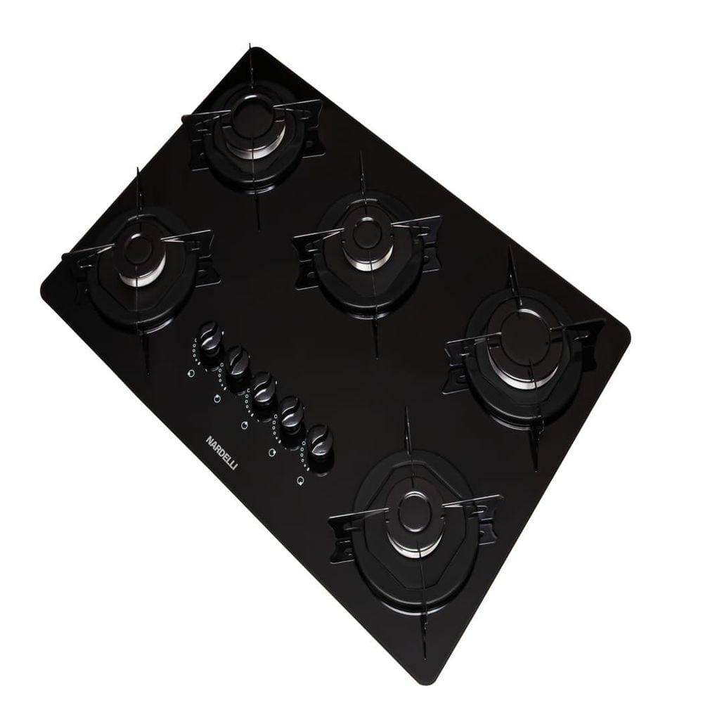 Cooktop 5 queimadores e mesa em vidro temperado preto gc70v Extra
