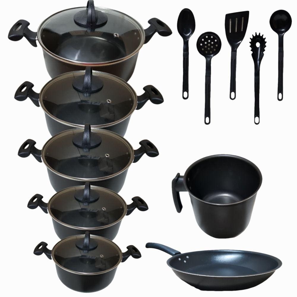 Conjunto Teflon Preto Antiaderente Com 12 Peças