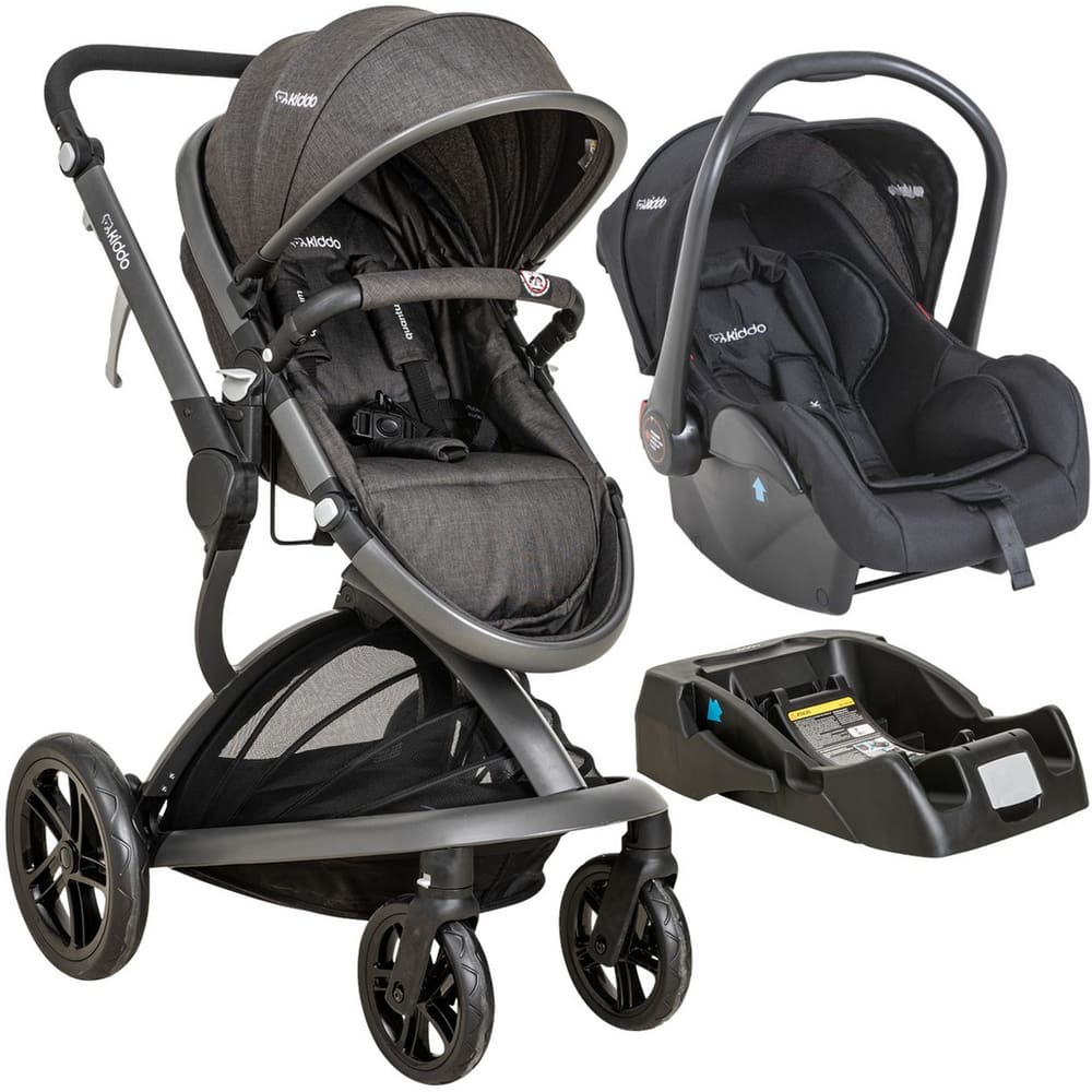 Carrinho de Bebe Kiddo Quantum com Bebe Conforto Base Preto