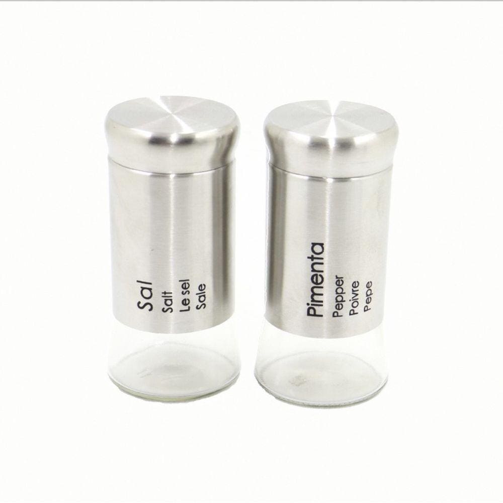 Saleiro e Pimenteiro Kit 2 peças Vidro com Inox Unyhome